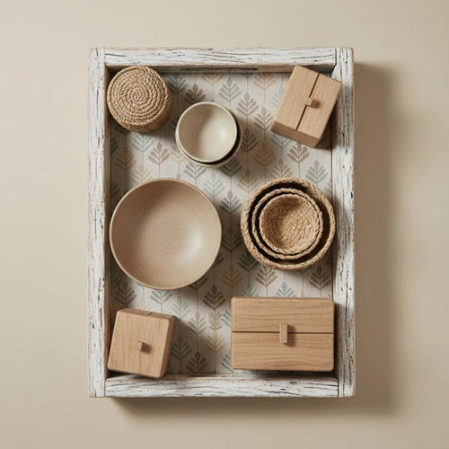 Driftwood Tray with Patterned Lining